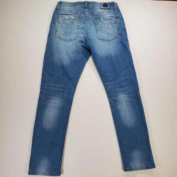 Rock and Republic Jeans Mens 34x32 Blue Denim Slim Straight Stretch Faded Grunge - Picture 7 of 16